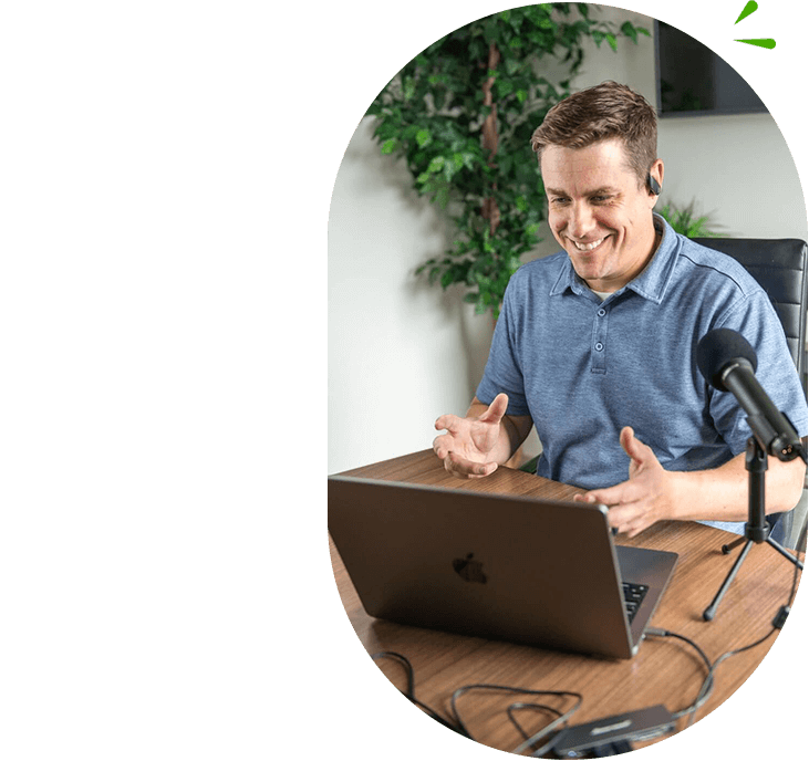 chris duhaime recording a brand chops business marketing podcast