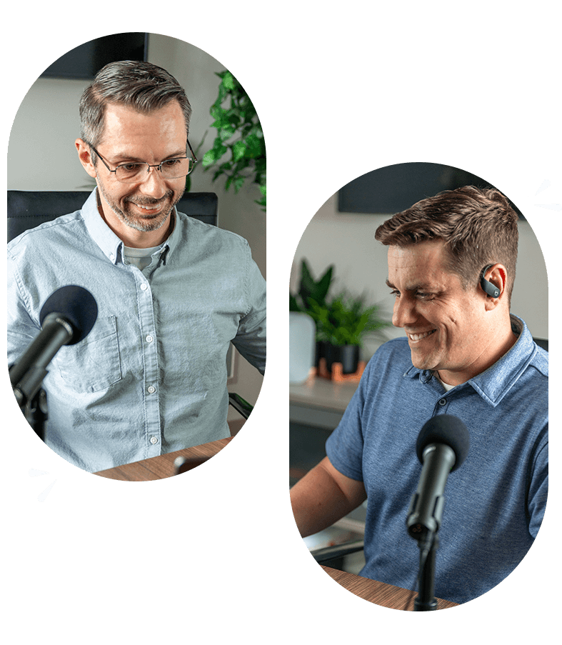 zack lemear and chris duhaime recording a brand chops business marketing podcast